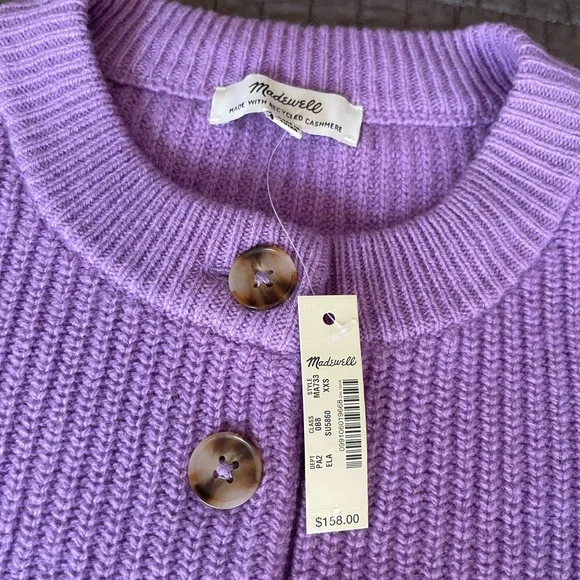 NWT Madewell (Re)sourced Cashmere Ribbed Henley Sweater Exotic Lavender XXS - Picture 3 of 3